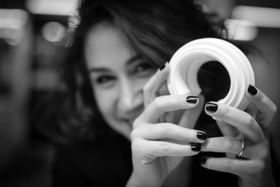 "Sogand Nobahar holding a 3D-printed sintered nylon jewelry piece, Nobahar Design"