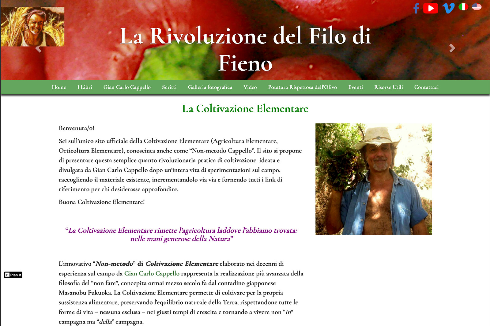 Previous Coltivazione Elementare website, single column of stacked reader reviews, before the 2021 redesign 2