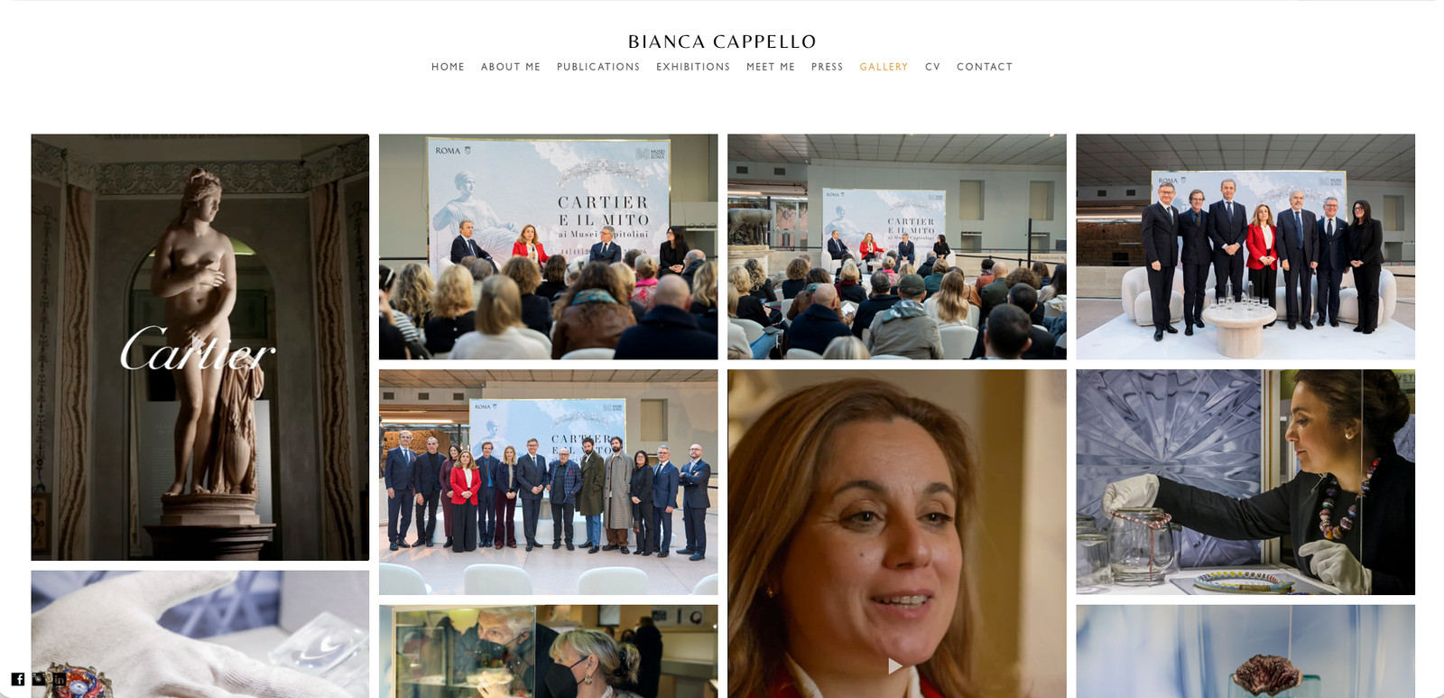 Gallery page of biancacappello.it showing exhibition and press photography, web design by Sogand Nobahar
