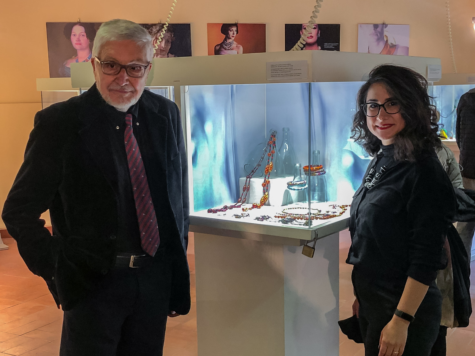 Sogand Nobahar with Augusto Panini, co-curator of Vetro, in the exhibition room at Museo del Bijou di Casalmaggiore
