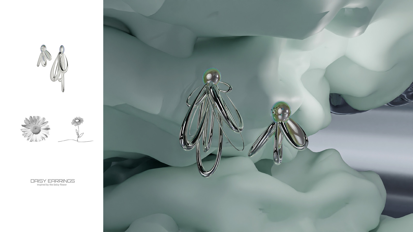 Hydrobloom Hibiscus dress and Daisy earrings, digital fashion capsule for DressX by Orbyline