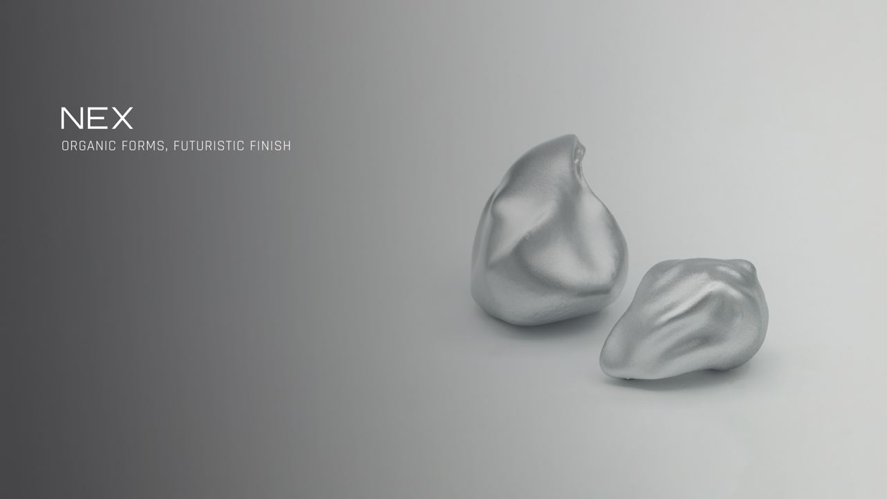 NEX Petroline earrings, organic matte silver forms, 3D render by Sogand Nobahar through Orbyline