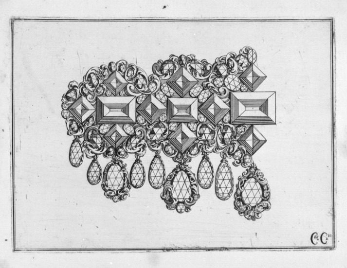 Ciampoli necklace plate before restoration, grey cast over the paper, Segni Preziosi