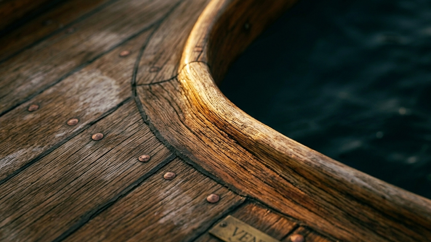 Varnished wooden boat deck with copper rivets, tourism and lifestyle sector study for Wellington Advisory by Sogand Nobahar
