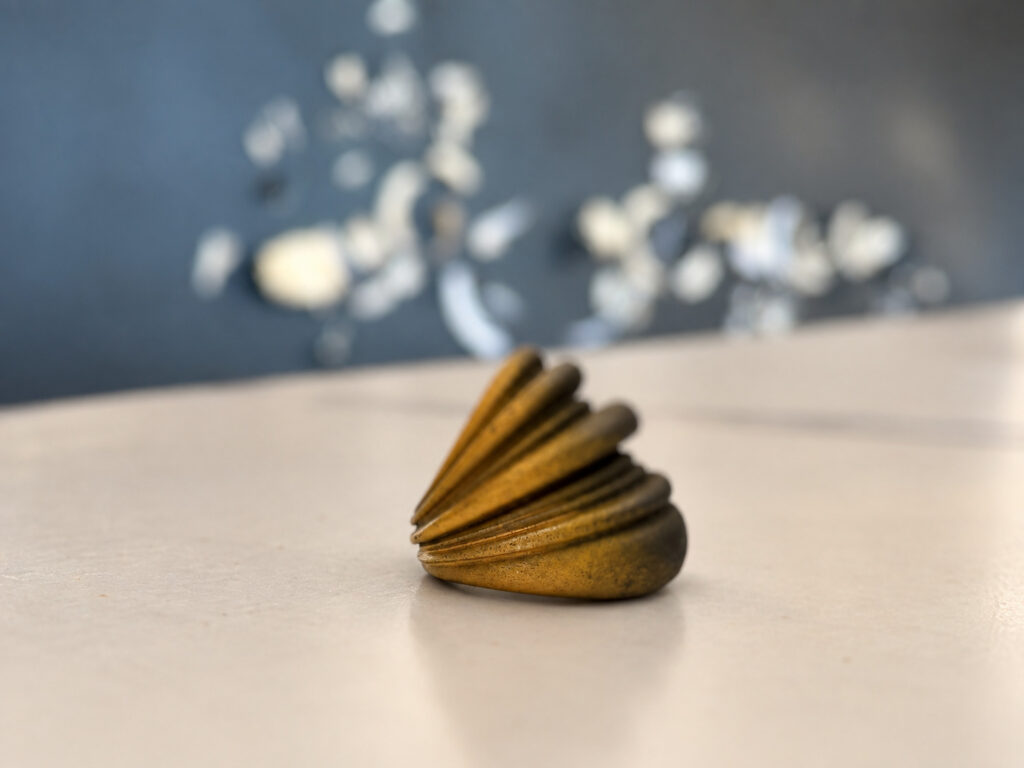 Photograph of the ring with the focus falling off across the object, the front ridges sharp and the back of the piece dissolved
