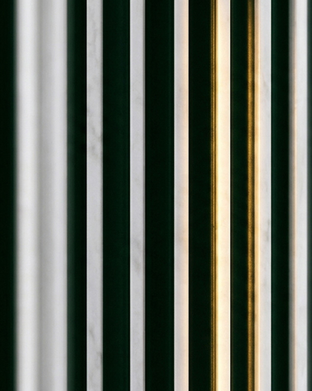 Fluted green and brass vertical panel, design sector imagery for Wellington Advisory vertical